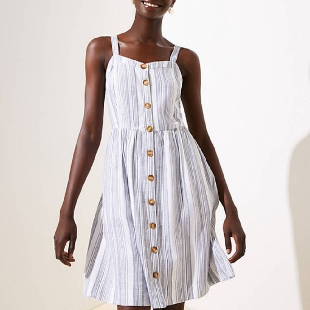 🆕️ Loft| Stipe Button Down Flare Dress
